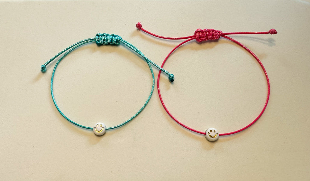 Türkis Smiley Armband -Nylon & Perlen Armband