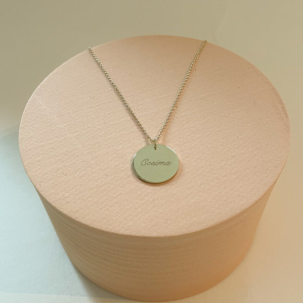 Gold Kette mit Gravur Plättchen Anhänger aus 585er Gelbgold