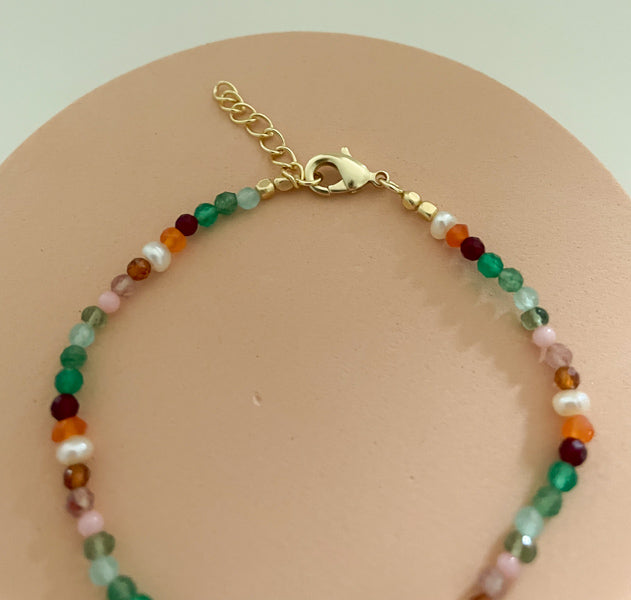 Buntes Perlenarmband bunten Edelsteinen, Armband mit Geburtssteinen