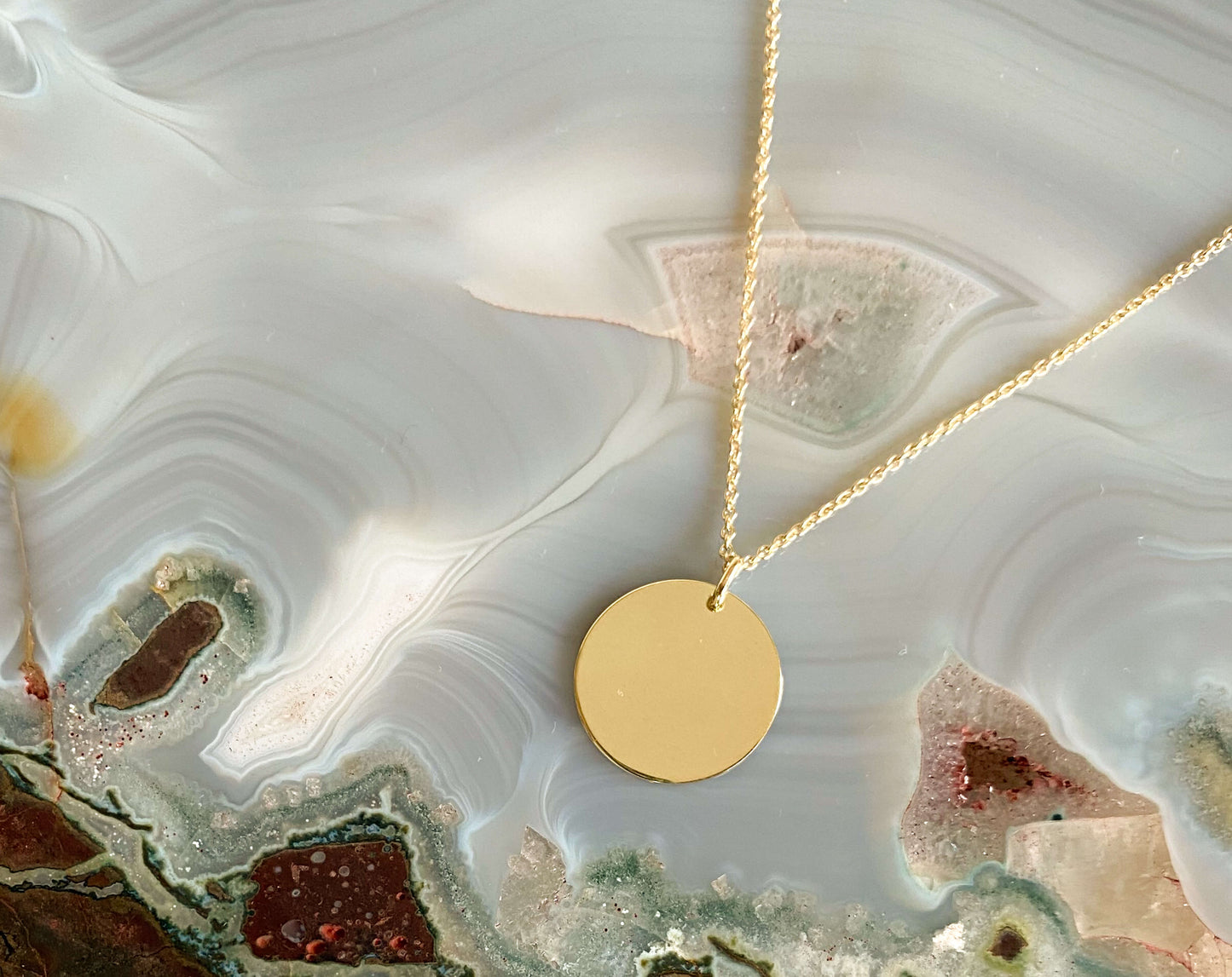 Gold Kette mit Gravur Plättchen Anhänger aus 585er Gelbgold