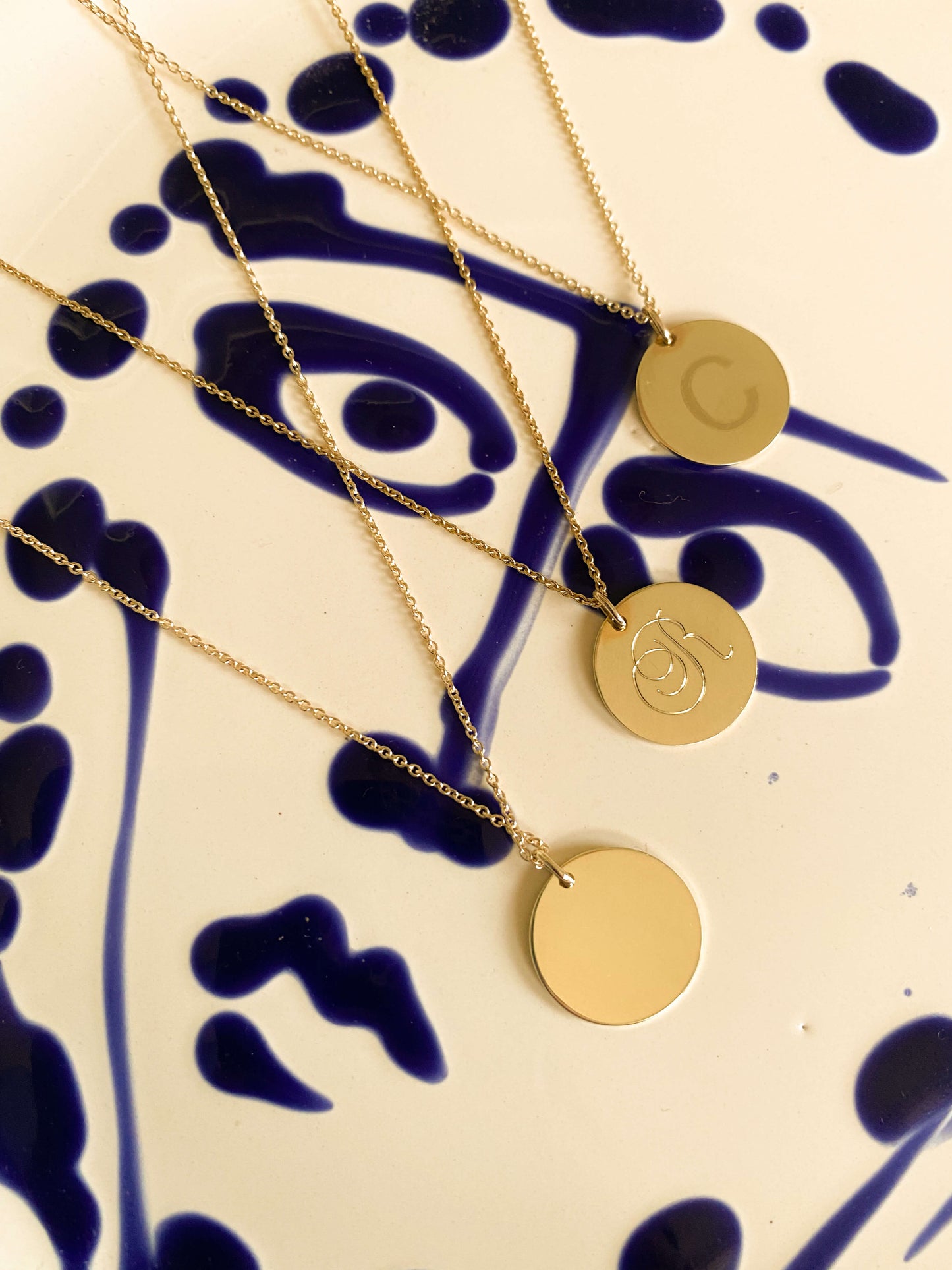 Gold Kette mit Gravur Plättchen Anhänger aus 585er Gelbgold