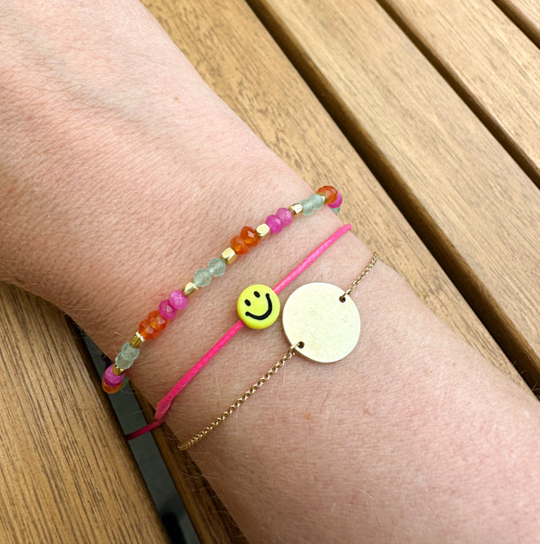 Orange Smiley Armband - Nylon & Perlen Armband