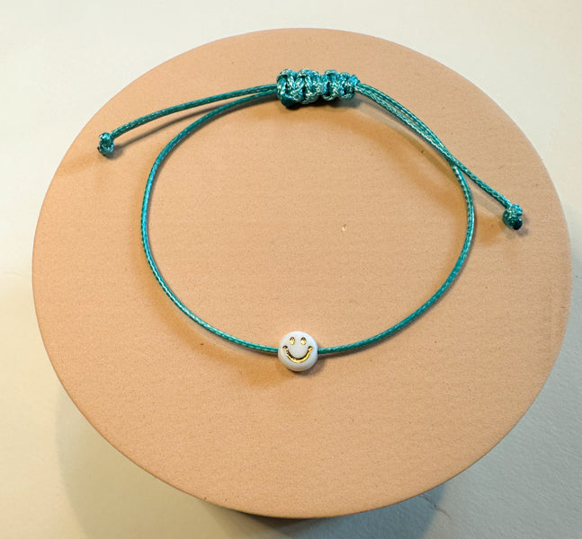 Türkis Smiley Armband -Nylon & Perlen Armband